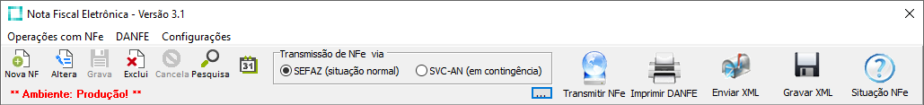 Principais botões para emitir Nota Fiscal Eletrônica